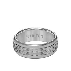 Triton 8MM Tungsten Carbide Ring - Wavy Sand Center and Round Edge