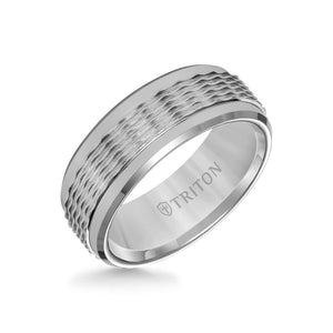 Triton 8MM Tungsten Carbide Ring - Wavy Sand Center and Round Edge