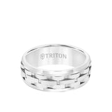 Triton 8MM Tungsten Carbide Ring - Brushed Link Center and Bevel Edge