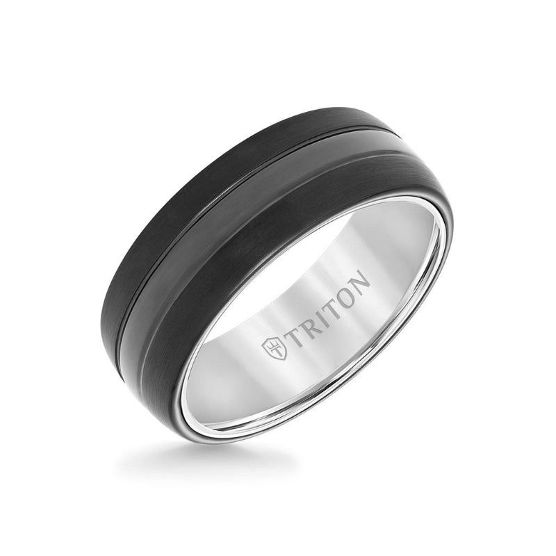 Triton 8MM Tungsten Carbide Ring - Domed Two Tone and Bevel Edge