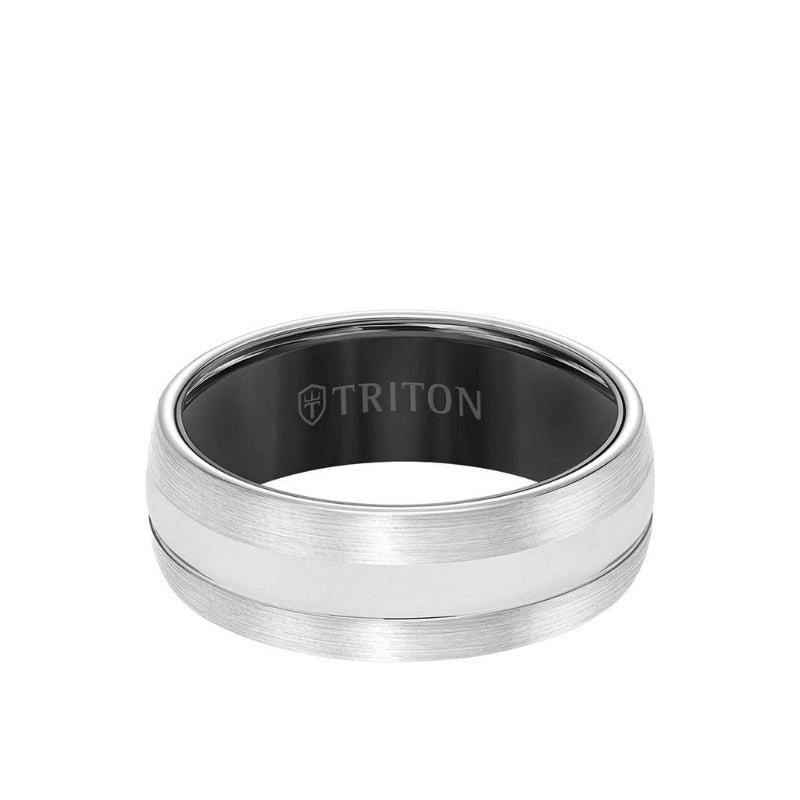 Triton 8MM Tungsten Carbide Ring - Domed Two Tone and Bevel Edge