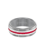 Triton 8.5MM Tungsten Carbide Ring - Center Stripe and Flat Edge