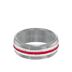Triton 8.5MM Tungsten Carbide Ring - Center Stripe and Flat Edge