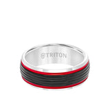 Triton 8MM Tungsten Carbide Ring - Ribbed Center Stripe and Bevel Edge