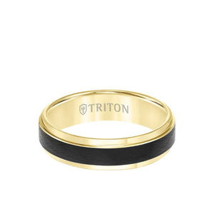 Triton 6MM Tungsten Carbide Ring - Black Crystalline Center and Bevel Edge