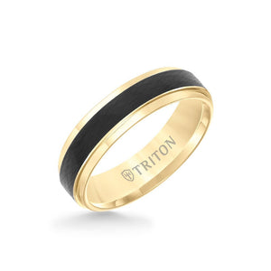 Triton 6MM Tungsten Carbide Ring - Black Crystalline Center and Bevel Edge