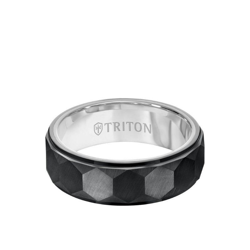 Triton 7MM Tungsten Carbide Ring - Faceted Hexagon Pattern and Step Edge