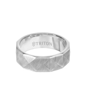 Triton 7MM Tungsten Carbide Ring - Faceted Pyramid Pattern and Round Edge