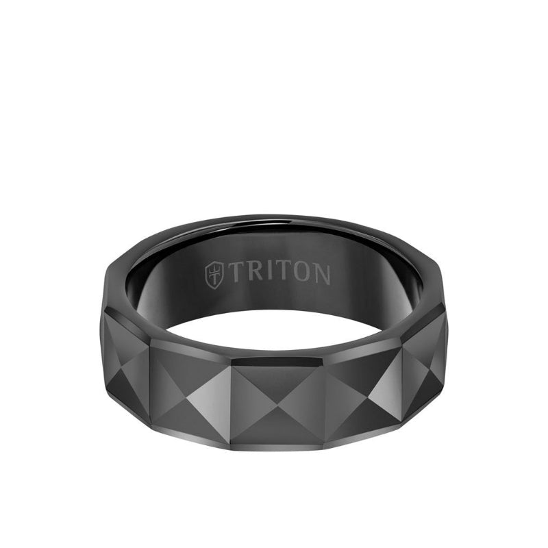 Triton 7MM Tungsten Carbide Ring - Faceted Pyramid Center and Round Edge