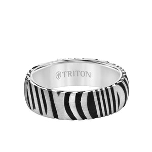 Triton 7MM White Tungsten Carbide Ring with Damascus Steel