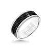Triton 8MM White Tungsten Carbide Ring - Wave Black Titanium Insert with Round Edge