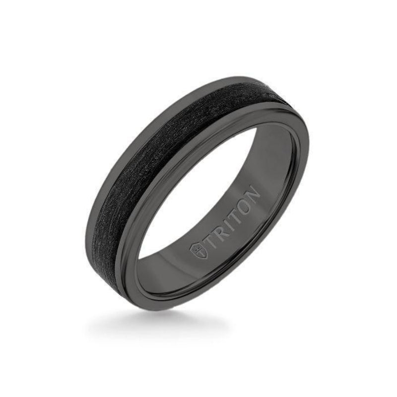 Triton 6MM Black Tungsten Carbide Ring - Forged Carbon Fiber Insert with Round Edge