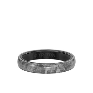 Triton 4MM Black Tungsten Carbide Ring - Meteorite Low Dome with Flat Edge