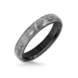 Triton 4MM Black Tungsten Carbide Ring - Meteorite Low Dome with Flat Edge