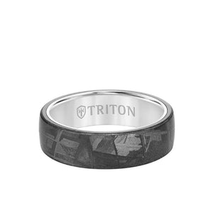 Triton 7MM Tungsten Carbide Ring - Meteorite Low Dome and Flat Edge