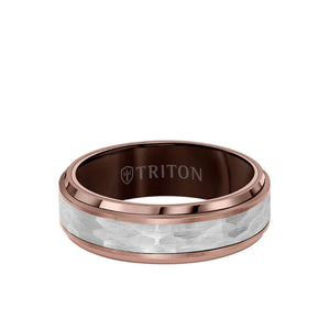 Triton 7MM Espresso Tungsten Carbide Ring - Hammered Center and Step Edge