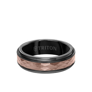 Triton 7MM Espresso Tungsten Carbide Ring - Hammered Center and Step Edge