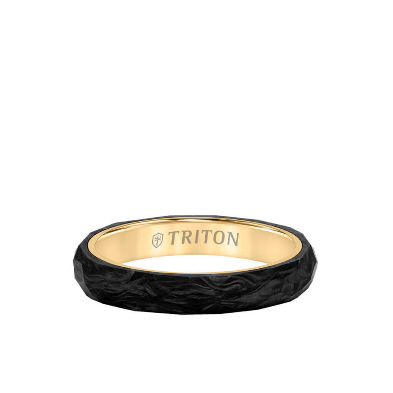 Triton 4MM Forged Carbon + 14K Gold Ring - Faceted Profile with Bevel Edge and 14K Gold Interior