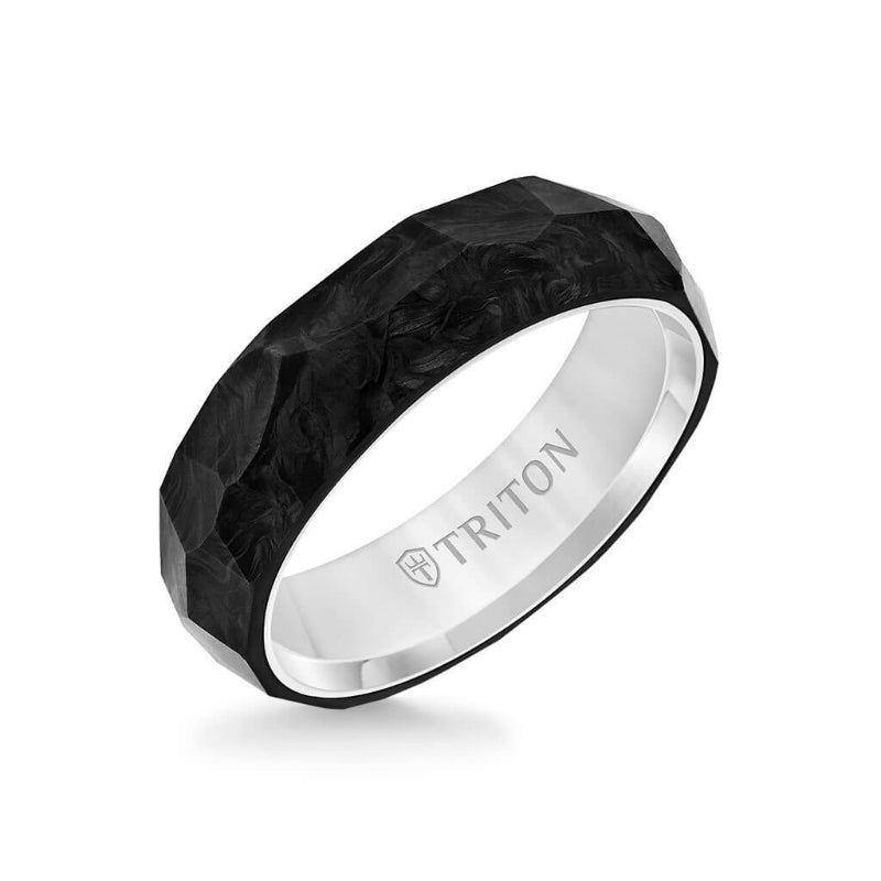 Triton 6.5MM Titanium & Forged Carbon Ring - Faceted Profile and Bevel Edge