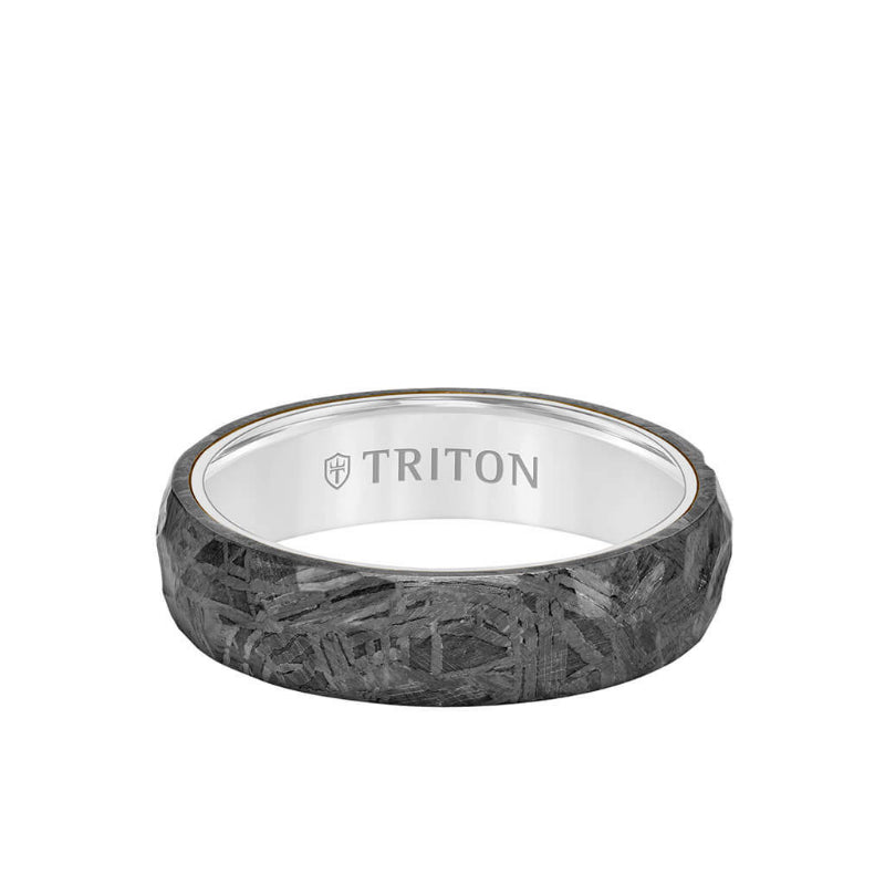 Triton 6MM Meteorite Ring with Hammered Meteorite Edge to Edge
