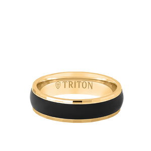 Triton 6MM 14k Gold Ring + Black Titanium Inlay with Dome Profile and Faceted Edge