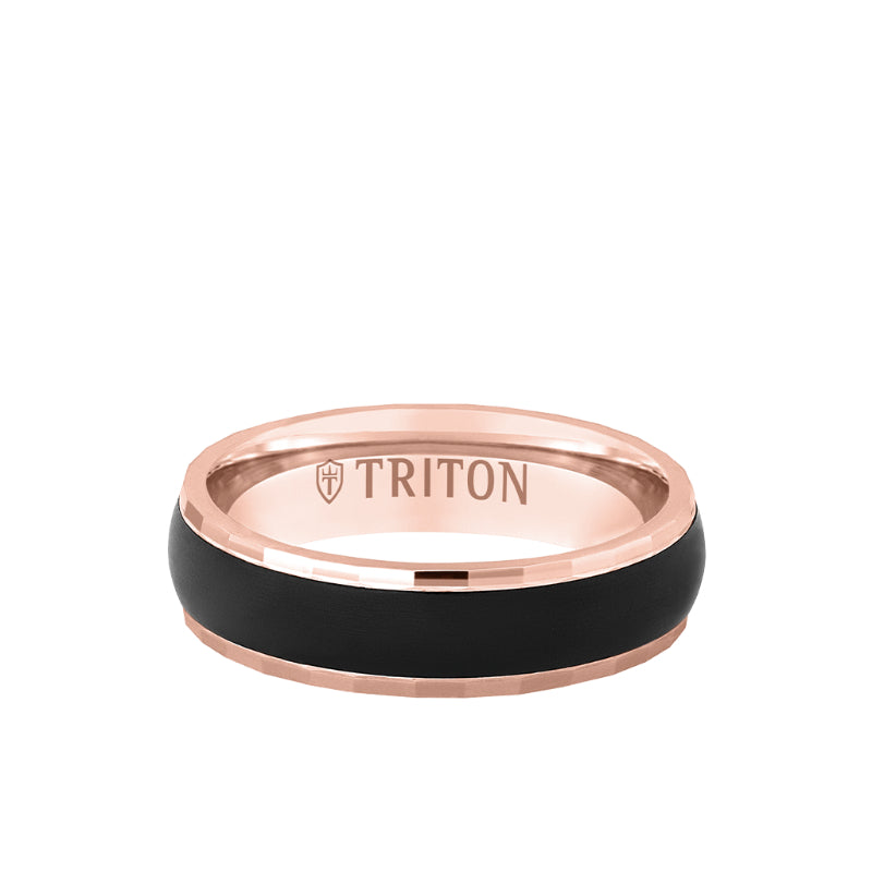 Triton 6MM 14k Gold Ring + Black Titanium Inlay with Dome Profile and Faceted Edge