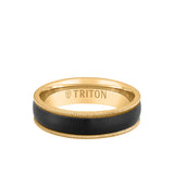 Triton 6MM 14k Gold Ring + Black Titanium Inlay with Milgrain Edge