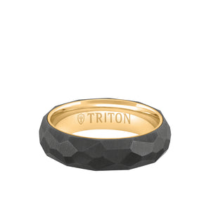 Triton 6MM 14k Gold Ring + Black Titanium Inlay with Faceted Profile and Bevel Edge