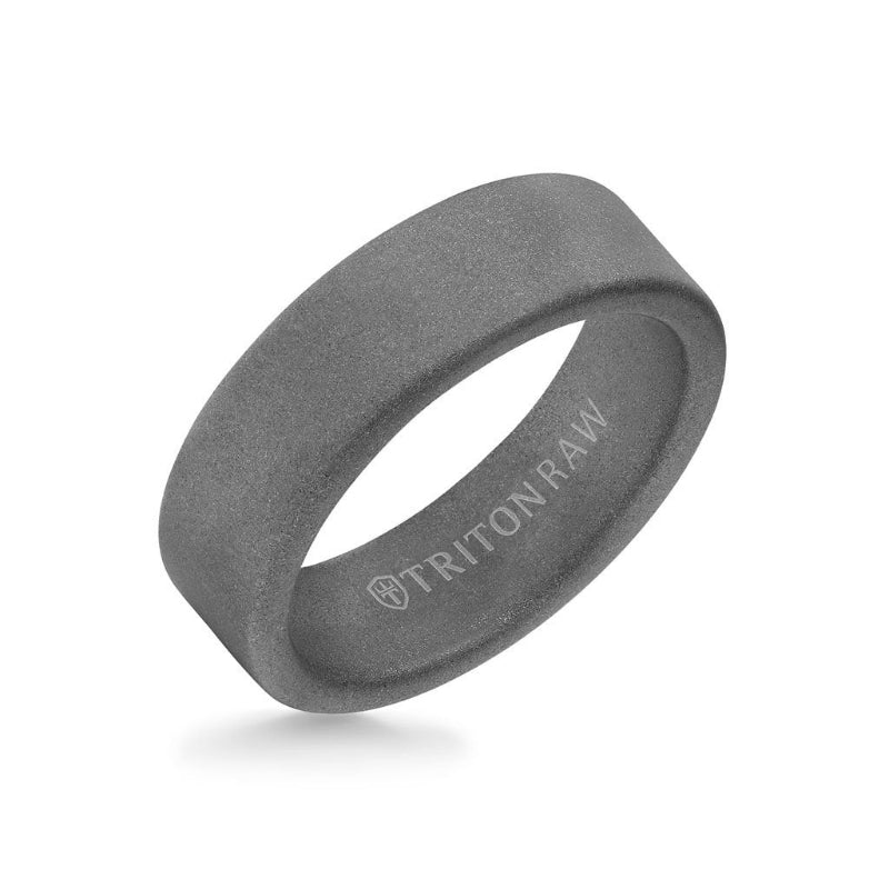 Triton 7MM Tungsten RAW Ring - Sandblasted Matte Finish and Flat Edge