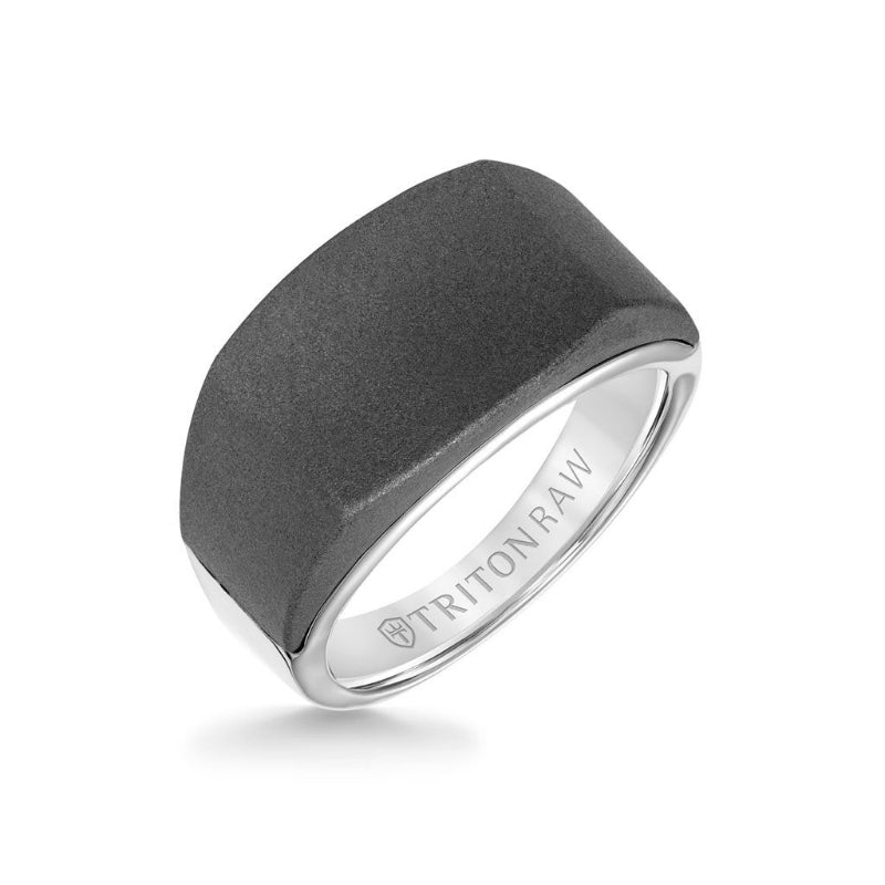 Triton 12MM Tungsten RAW Silver Signet Ring