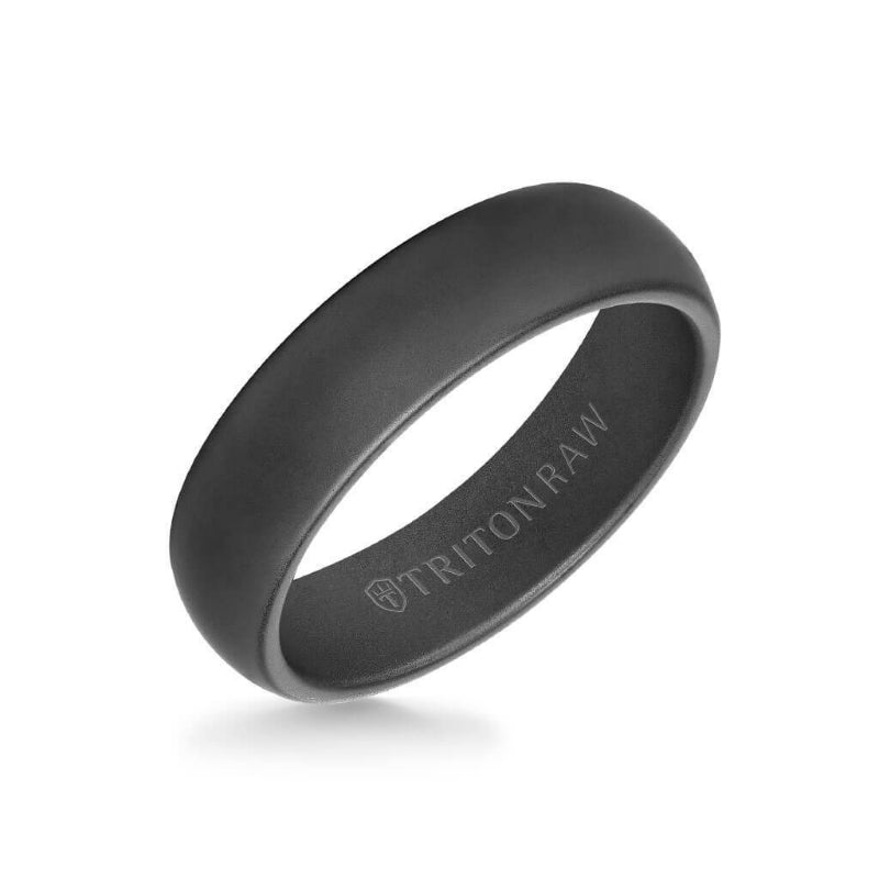 Triton 6MM Tungsten RAW Black DLC Ring - Dome Profile and Rolled Edge