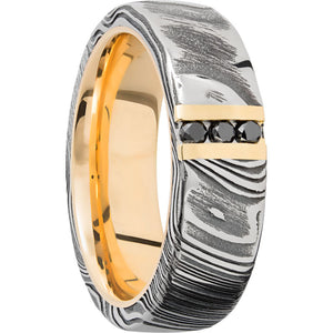 Lashbrook Black White & Yellow Damascus Steel Diamond 7mm Men's Wedding Band