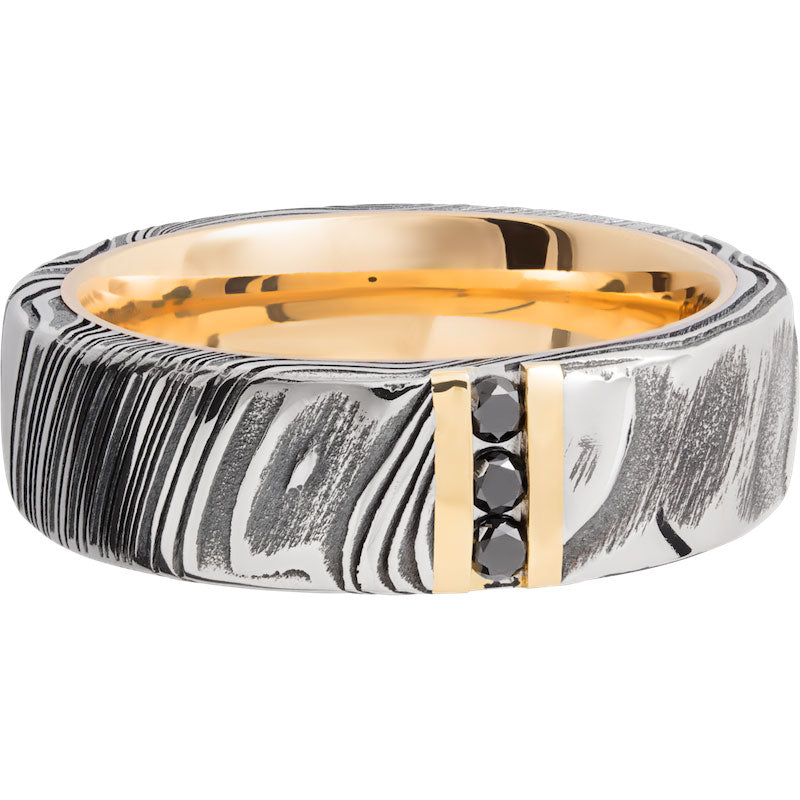 Lashbrook Black White & Yellow Damascus Steel Diamond 7mm Men's Wedding Band