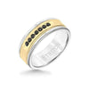 Triton 8MM White Tungsten Carbide Ring - Black Diamonds 14K Yellow Gold Insert with Round Edge
