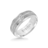 Triton 8MM Tungsten Diamond Ring - Brush Bright Finish and Bevel Edge