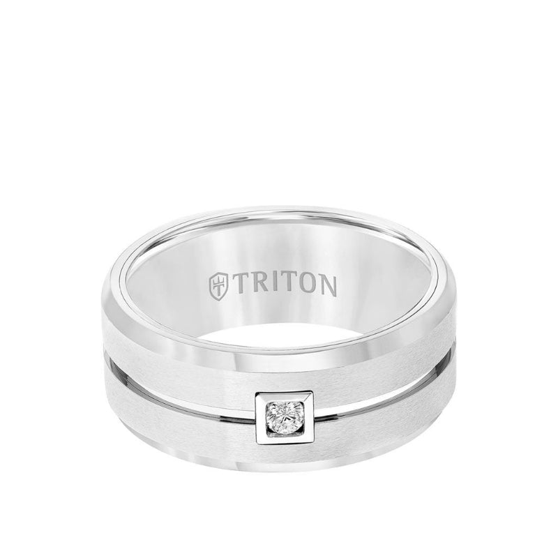 Triton 9MM Ring - Diamond Solitaire Brushed Center and Bevel Edge
