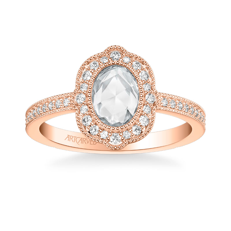 Artcarved Bridal Mounted Mined Live Center Vintage Halo Engagement Ring Sophia 14K Rose Gold
