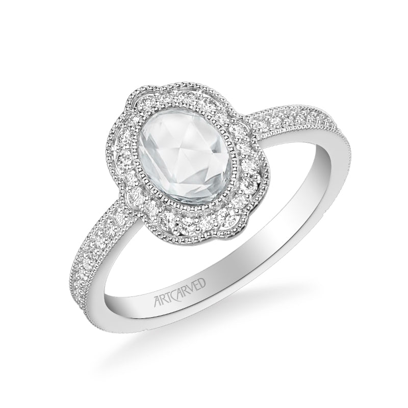 Artcarved Bridal Mounted Mined Live Center Vintage Halo Engagement Ring 18K White Gold