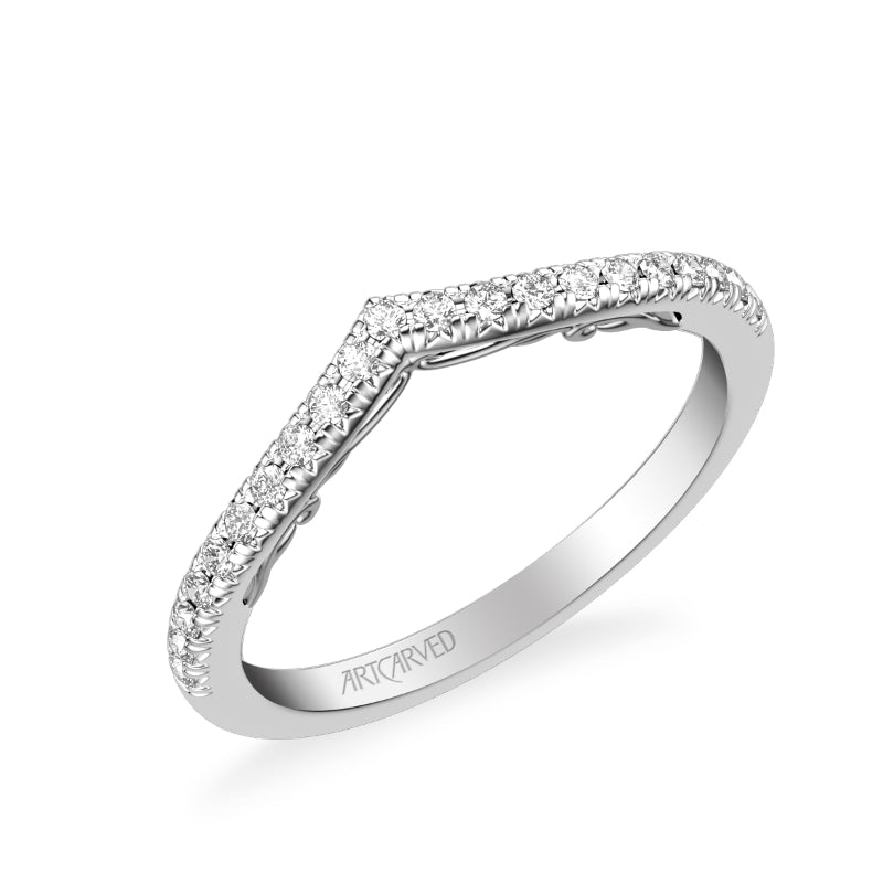 Artcarved Bridal Mounted with Side Stones Classic Lyric Diamond Wedding Band Carly 18K White Gold