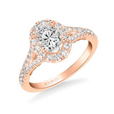Artcarved Bridal Semi-Mounted with Side Stones Classic Lyric Halo Engagement Ring Augusta 14K Rose Gold