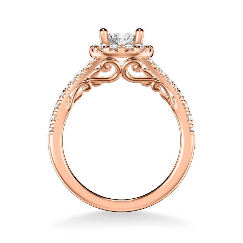 Artcarved Bridal Semi-Mounted with Side Stones Classic Lyric Halo Engagement Ring Augusta 18K Rose Gold