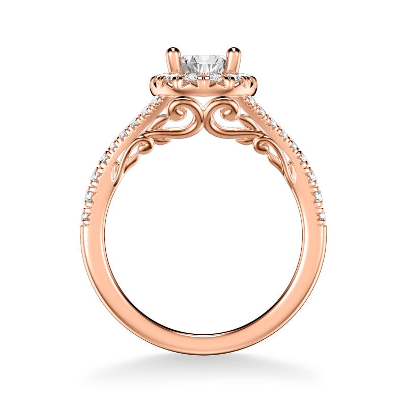 Artcarved Bridal Mounted with CZ Center Classic Lyric Halo Engagement Ring Augusta 18K Rose Gold