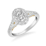 Artcarved Bridal Mounted with CZ Center Classic Lyric Halo Engagement Ring Augusta 14K White Gold Primary & 14K Yellow Gold