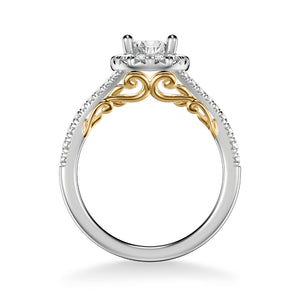 Artcarved Bridal Semi-Mounted with Side Stones Classic Lyric Halo Engagement Ring Augusta 14K White Gold Primary & 14K Yellow Gold
