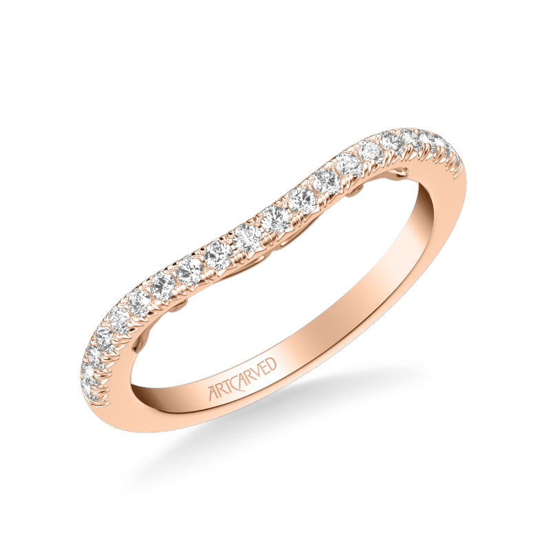 Artcarved Bridal Mounted with Side Stones Classic Lyric Diamond Wedding Band Augusta 14K Rose Gold