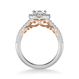 Artcarved Bridal Mounted with CZ Center Classic Lyric Halo Engagement Ring Demi 18K White Gold Primary & Rose Gold