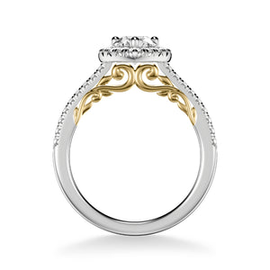 Artcarved Bridal Mounted with CZ Center Classic Lyric Halo Engagement Ring Jacinda 18K White Gold Primary & 18K Yellow Gold