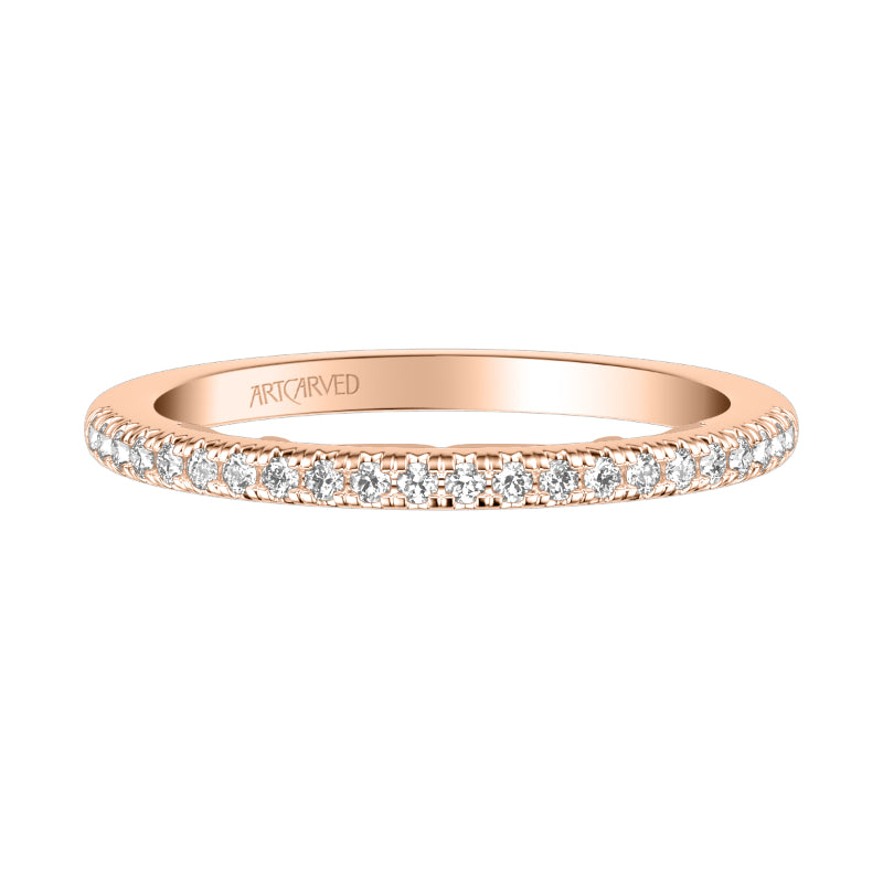 Artcarved Bridal Mounted with Side Stones Classic Lyric Diamond Wedding Band Demi 18K Rose Gold