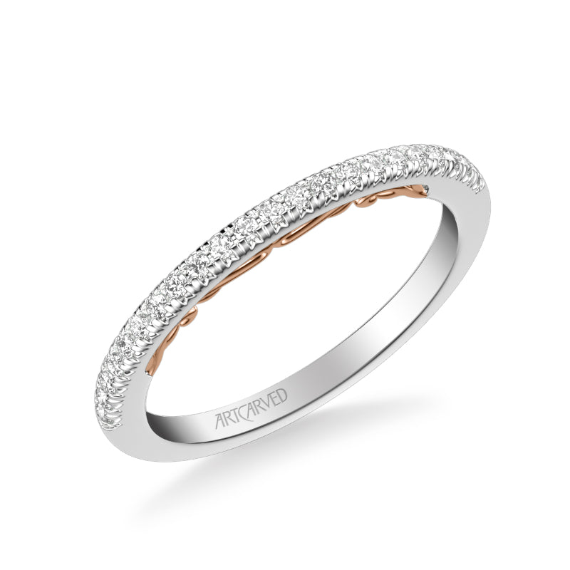 Artcarved Bridal Mounted with Side Stones Classic Lyric Diamond Wedding Band Demi 18K White Gold Primary & Rose Gold