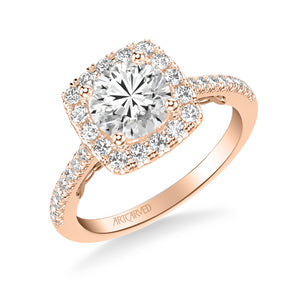 Artcarved Bridal Semi-Mounted with Side Stones Classic Lyric Halo Engagement Ring Loni 18K Rose Gold